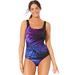 Plus Size Women's Chlorine Resistant Square Neck Tank One Piece Swimsuit by Swimsuits For All in Purple Palm (Size 8)