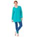 Plus Size Women's Henley Tunic & Jogger PJ Set by Only Necessities in Evening Blue Butterfly (Size 14/16) Pajamas