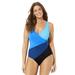 Plus Size Women's Colorblock Surplice One Piece Swimsuit by Swimsuits For All in Blue Combo (Size 12)