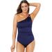 Plus Size Women's One Shoulder Loop Strap One Piece Swimsuit by Swimsuits For All in Shimmer Blue (Size 6)