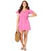 Plus Size Women's Button Front Flutter Sleeve Tunic by Swimsuits For All in Watermelon Sugar (Size 10/12)