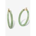Women's 10K Yellow Gold Hoop Earrings (45Mm) Round Genuine Green Jade by PalmBeach Jewelry in Jade