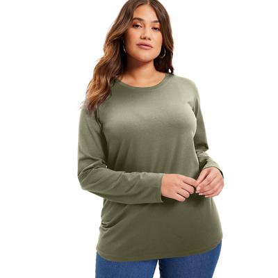 Plus Size Women's Long-Sleeve Crewneck One + Only Tee by June+Vie in Dark Olive Green (Size 18/20)