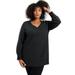 Plus Size Women's V-Neck French Terry Sweatshirt by June+Vie in Black (Size 10/12)