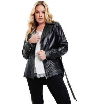 Plus Size Women's High-Low Peplum Leather Jacket by June+Vie in Black (Size 30/32)