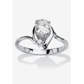 Women's Silvertone Simulated Pear Cut Birthstone And Round Crystal Ring Jewelry by PalmBeach Jewelry in Diamond (Size 6)