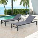 Ulax Furniture 2 Pieces Outdoor Aluminum Chaise Lounge Chairs Patio Sling Sun Lounger Set Recliner with Wheels (Dark Grey)