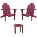 Home Square 3-Piece Set with Outdoor Side Table and 2 Chairs in Red