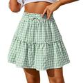 2023 Women s Drape Plaid Print Skirt High Waist Elastic Retro Plaid Short Skirt Metallic Skirt Womens Skirts Midi Length Girls Swim Skirt Tennis Skirts for Women Tight Skirt