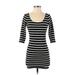 Forever 21 Casual Dress - Bodycon Scoop Neck 3/4 sleeves: Black Print Dresses - Women's Size Small