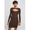 Shirtkleid URBAN CLASSICS "Urban Classics Damen Ladies Cut Out Dress", Damen, Gr. S, US-Größen, braun, 35% Viskose, 35% Polyacryl, 30% Polyamid, unifarben, klassisch, slim fit, U-Boot-Ausschnitt, Langarm, Kleider