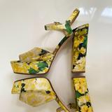 Kate Spade Shoes | Kate Spade Ila Italian Sandal Open Toe Platform Heels, Yellow Floral, Silk, 8.5 | Color: Yellow | Size: 8.5
