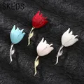 SKEDS – broches élégantes en forme de tulipe pour femmes en émail couleur unie pour filles