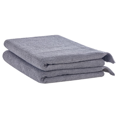 Handtuch-Set Grau Baumwolle und Polyester 2-teilig Strandtuch 100 x 150 cm mit Fransen Modern Saugfähig Schnelltrocknend