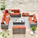 OVIOS Patio Wicker Furniture Wide Arm 12-piece Set with Table