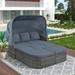 6-Piece Outdoor Patio Furniture Set Daybed Sunbed with Retractable Canopy Conversation Set Wicker Furniture