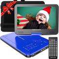 Fithood DBPOWER 12 Portable DVD Player with 5-Hour Rechargeable Battery 10 Swivel Display Screen SD / USB Port with 1.8 Meter Car Charger Power Adaptor and Car Headrest Mount Region Free- Blue