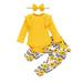 Swaddles for Girls Baby Girls Long Sleeve Solid Ribbed Romper Tops Flower Print Pants With Headbands Outfit Set Clothes 3PCS
