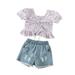 ASEIDFNSA Baby Girl Carters Clothes Staff for Baby Girl Toddlers Kids Girl Clothes Floral Prints Top Jeans Shorts Pants 2Pcs Outfits Set