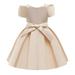 YWDJ 3-10Years Party Dress for Girls Bowknot Off Shoulder Pleated Skirt Birthday Party Gown Long Beige 8-9 Yearsï¼ˆ8-9Yï¼‰