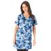 Plus Size Women's Short-Sleeve V-Neck Ultimate Tunic by Roaman's in Blue Dreamy Floral (Size 6X) Long T-Shirt Tee