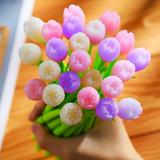 Color Changing Flower Pens Tulip Ballpoint Pens 0.5 mm Creative Gel Ink Rollerball Pen for School Office Home Store Stationery Kids Teachers Teachers Present Party Favor Decor (12 Pieces)