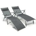 Patiojoy 2PCS Outdoor Chaise Lounge Chair Folding Lounge Chair w/ 8-Level Adjustable Backrests Heavy-Duty Aluminum Frame Cozy Headrest Pillow