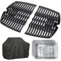 Weber 7644 Cast Iron Cooking Grates for Weber Q 100/1000 Series Grills Bundle with Generic Aluminum Drip Pans Set of 3 and Grill Cover Barbecue Waterproof Outdoor Protection