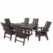 WestinTrends Ashore 7 Pieces Adirondack Outdoor Dining Set All Weather Poly Lumber Slatted Modern Farmhouse Outdoor Furniture Set 71 Trestle Dining Table and 6 Adirondack Dining Chair Dark Brown