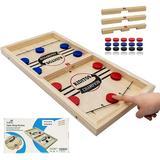 Kiditos 22.4 Fast Sling Puck Game Wooden Hockey Game 3 Levels Challenge 2-4 Players Family Board Game Tabletop Slingshot Hockey Game Foosball Winner Game for Kids Teens and Family Game Night