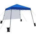 Pop Up Canopy Tent with 1 Sun Shade Wall Lightweight Instant Tent Beach Sun Shelter with Bonus Backpack Bag for Camping BBQ Outdoor Activities 4 Canopy Sand Bags Blue