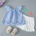 TOWED22 Baby Girl Outfit Baby Girls Sleeveless Flamingo T-Shirt Vest Tank Top Bowknot Shorts Headband 3Pcs Summer Outfit Light Blue