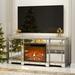 Mercer41 Merrissa Mirrored TV Stand for TVs up to 70" w/ Electric Fireplace Included Wood/Glass in Brown | 21.6 H x 57 W x 12.5 D in | Wayfair