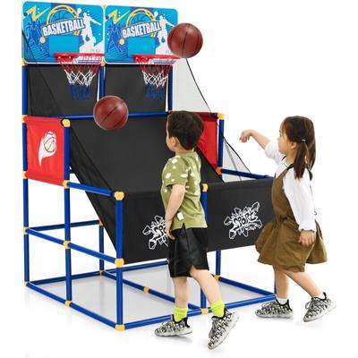 COSTWAY Arcade Basketball Spielset, Basketballständer mit 2 Körben, 4 Bällen und Pumpe, Mini