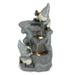 LuxenHome Gray Resin Gnomes Rock Bowl Outdoor Fountain with LED Lights