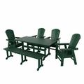 WestinTrends Dylan Adirondack Patio Dining Set for 6 All Weather Poly Lumber Outdoor Table and Chairs Set of 4 71 Trestle Table and Adirondack Dining Chair with Dining Bench Dark Green