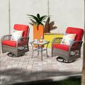 MeetLeisure 3-Piece Wicker Outdoor Rocking Chair Patio Conversation Set Red