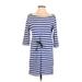 H&M Casual Dress - Shift Boatneck 3/4 sleeves: Blue Print Dresses - Women's Size Small