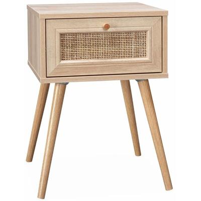 Nachttisch mit Holzeffekt und Rohrgeflecht, 1 Schublade - Sweeek Image