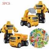 EIMELI 2PCS Children s Engineering Vehicle Excavator Inertial Collision Transformers Robot Toy 50Pcs Cute Dinosaur Stickers