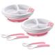 Matyz 2-Pack Baby Feeding Suction Warm Plate with Draining and Drying Design - Stay Put Divided Plate for Kids - Including 2 Toddler Plates and 4 Spoons - Microwave & Dishwasher Safe (Pink)