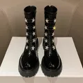 Rinse-Bottes en cuir verni pour femme chaussures de designer en biscuits étoile bottes modernes à