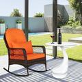 Outdoor Patio Swing Glider Chair Metal Single Rocking Chair with Cushions Outdoor Patio Furniture Set Wrought Steel Frame Patio Seating for Garden Porch 1 PCS Orange