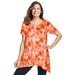 Plus Size Women's Sharkbite trapeze tunic by Woman Within in Sweet Coral Tie Dye (Size 3X)