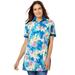 Plus Size Women's Perfect Printed Short-Sleeve Polo Shirt by Woman Within in Bright Cobalt Multi Pretty Tropicana (Size 2X)