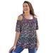 Plus Size Women's Printed Cold-Shoulder Blouse by Woman Within in Navy Garden Print (Size 34/36) Shirt