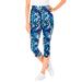 Plus Size Women's Stretch Cotton Printed Capri Legging by Woman Within in Black Watercolor Flowers (Size M)