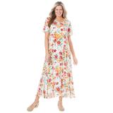 Plus Size Women's Short-Sleeve Crinkle Dress by Woman Within in White Floral (Size L)