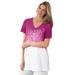 Plus Size Women's Short-Sleeve V-Neck Embroidered Dip Dye Tunic by Woman Within in Raspberry Ombre (Size 2X)