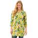 Plus Size Women's Perfect Printed Three-Quarter-Sleeve Scoopneck Tunic by Woman Within in Primrose Yellow Painterly Bloom (Size 3X)
